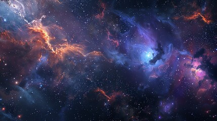 Fototapeta premium The image is a beautiful space nebula. It shows a colorful and detailed view of a nebula, with bright stars and dark dust clouds.