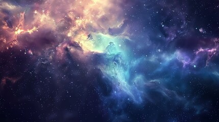 Fototapeta premium Amazing space nebula. Glowing stardust and colorful gas clouds in deep outer space.
