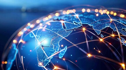 Earth from space with digital network lines and data paths in a cyber-tech design