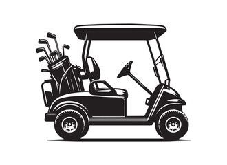 Golf cart vector silhouette in black on a white background.