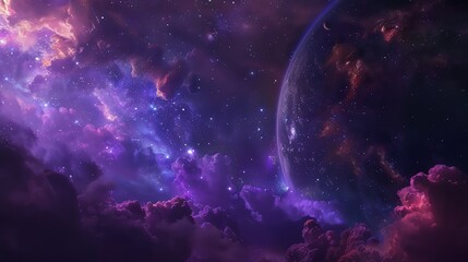 Obraz premium Majestic purple cloudscape with a crescent moon.