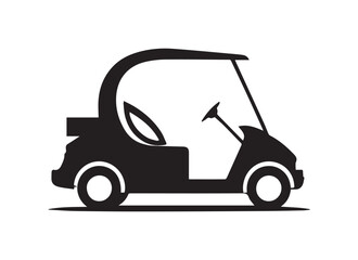 Golf cart vector silhouette in black on a white background.