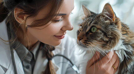 Professional photography of a veterinarian with cat , portrait closed up shot, background, wallpaper