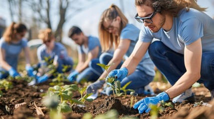 Group of Employees Volunteering in Community Cleanup Effort Concept Illustrating Social Responsibility Component of ESG Principles.