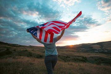 Woman with USA flag.