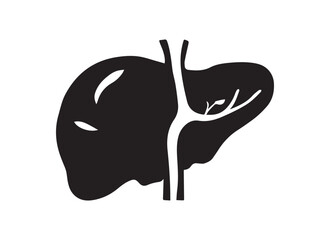 minimal vector silhouette of a liver, clipart, black backdrop, and white silhouette