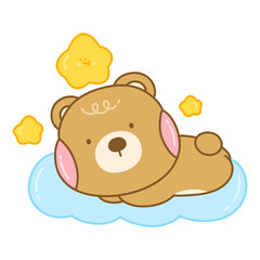 Baby bear sleeping on the cloud