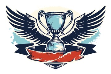 Naklejka premium Grunge style trophy with wings and ribbon, perfect for sports or achievement themes.
