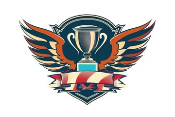 Obraz premium Vintage winged shield with trophy and ribbon