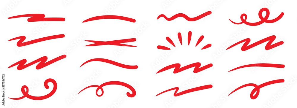 Poster red squiggle brush scribble underline. marker pen emphasis highlight red swoosh stroke. vector swoos