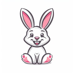 Obraz premium Cute cartoon white bunny rabbit with pink ears and paws.