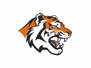 Obraz premium Aggressive tiger head mascot with open mouth and sharp teeth.