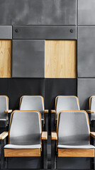 Fototapeta premium Modern university lecture halls with sleek design elements and highly contrasting tones.