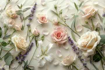 Gentle, soft-colored flowers on a cream background