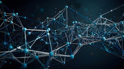 Abstract Network Connections with Blue-Toned Dots and Lines.