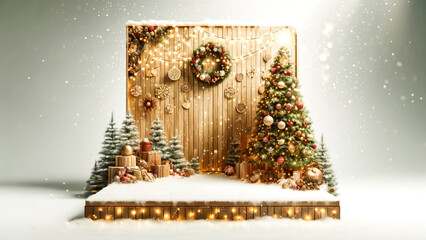 クリスマスの木製ステージ - Christmas Wooden Stage  generative AI