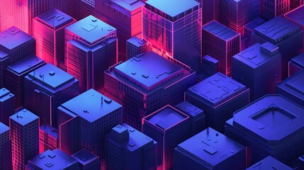 Modern 3D Isometric Background Featuring Vibrant Neon Hues