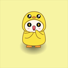 Obraz premium cute baby duck costume vector design illustration line art. Suitable for t-shirt, mug, sticker, etc. Eps 10