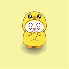 cute baby duck costume vector design illustration line art. Suitable for t-shirt, mug, sticker, etc. Eps 10