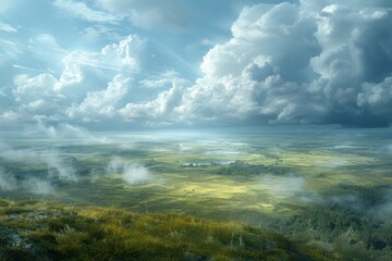 Fototapeta premium Storm Clouds Over Green Field. Generative AI
