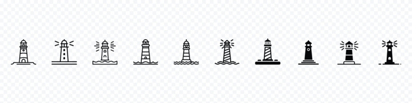 lighthouse icon, Lighthouse icons set. Tower lighthouse icon. Outline tower lighthouse vector icon, Lighthouse icon on transparent background, Light house logo, Lighthouse icon with outline style