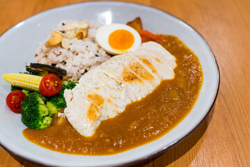 Curry chicken rice on the plate