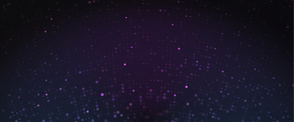 Abstract pixel pattern on dark blue background. Vector realistic illustration of purple square grid mosaic, geometric tile presentation design, disco club performance backdrop, futuristic spectrum