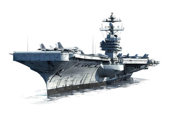 Nuclear-Powered Aircraft Carrier Isolated on Transparent Background