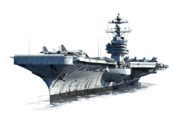 Nuclear-Powered Aircraft Carrier Isolated on Transparent Background