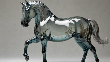  The enchantment of a glass horse standing against a seamless white background, capturing the essence of artistic mastery and elegance ai_generated 