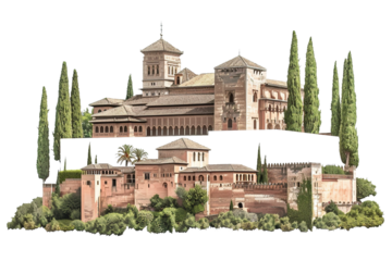 Andalusian Alhambra Palace Isolated on Transparent Background