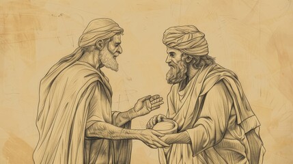 Fototapeta premium Genesis 17 Biblical Illustration: Covenant of Circumcision, Abram to Abraham, Isaac's Promise - Beige Background with Copyspace for Inspirational Use