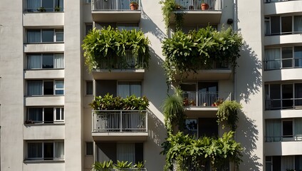 Fototapeta premium The symbiotic relationship between humans and the thriving plant life on a bustling apartment balcony ai_generated 