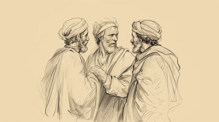 Fototapeta premium Job 2 Biblical Illustration: Trials, Painful Sores, Friends' Visit - Beige Background with Copyspace for Inspirational Use