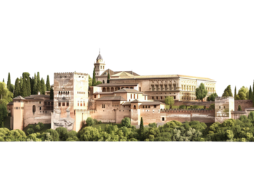 Architectural Alhambra Palace Isolated on Transparent Background
