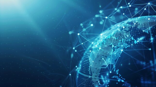 High-tech digital Earth with blue cyber network lines representing global connectivity