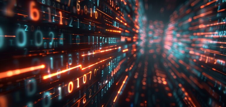 Binary code on dark background. Computer programming concept.