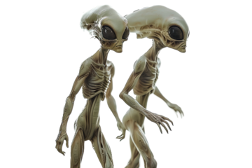 Alien Duo Sharing a Moment Isolated on Transparent Background