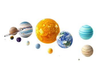 Planets Orbiting the Sun Isolated on Transparent Background