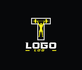 Letter T design with weightlifter and bodybuilder. Letter T Fitness gym and fitness logo