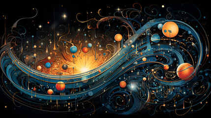 Blue and Orange Swirling Waves in a Dynamic Abstract Design