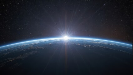 Earthrise from Space with Sun Rays