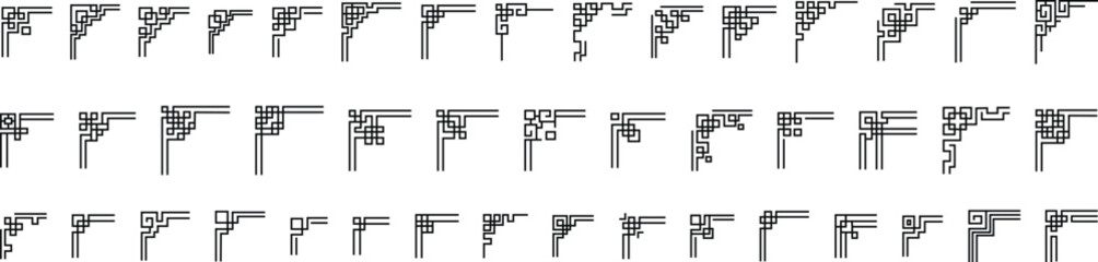 Set of Asian new year decorative traditional borders, oriental Black linear retro pattern for images frames. Vintage Chinese borders art china styles editable stock isolated on transparent background.