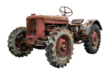 Obraz premium Old Tractor Left to Rust Isolated on Transparent Background