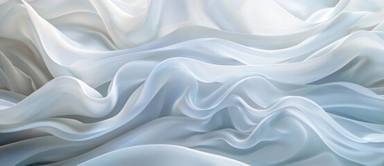 Obraz premium 3D render of abstract white fabric with waves, beautiful abstract background, soft light and shadow