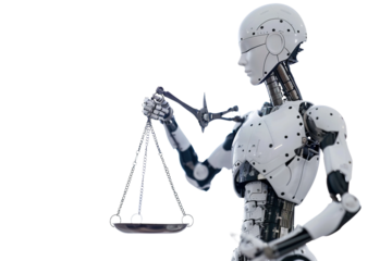 Robot Holding Traditional Hand Balancer Tool Isolated on Transparent Background