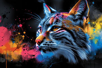Obraz premium Lynx in neon colors in a pop art style