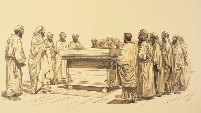 1 Samuel 6 Biblical Illustration: Ark's Return, Reception at Beth Shemesh, Tragic Consequences - Beige Background with Copyspace for Inspirational Use