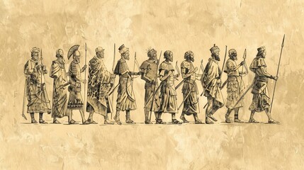 1 Chronicles 7 Biblical Illustration: Issachar, Benjamin, Naphtali, Manasseh, Ephraim, and Asher's genealogies, warriors and settlements, Beige Background, copyspace