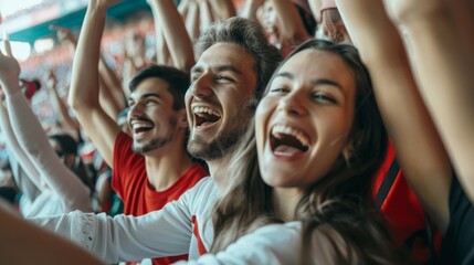 Naklejka premium Spectators cheering on their team with unwavering loyalty and enthusiasm at sporting event